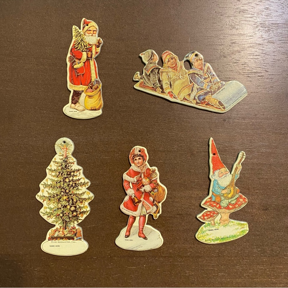 Vintage Merrimack Publishing 1981 Die cut Gift Tag Ornaments Gold Stamped